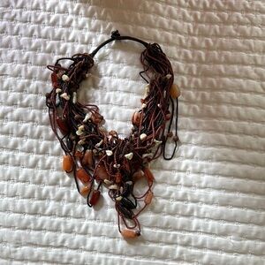 Brown and Orange Multi-Strand Necklace with Organic Design